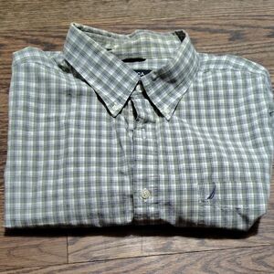 Nautica Men's Olive Plaid Button Down Shirt